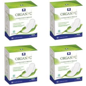 Organyc, Hygiënisch verband met vleugels voor de nacht van 100% gecertificeerd biologisch katoen - 4 verpakkingen van elk 10 stuks (in totaal 40 stuks)