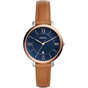 Fossil Jacqueline horloge voor dames, Quartz uurwerk met roestvrij staal en leren band, Bruin en blauw