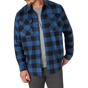 Wrangler Mannen lange mouwen geruite fleece Shirt jas knop - blauw - M