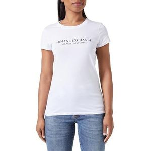 Armani Exchange Slim Fit Milano New York T-shirt met ronde hals voor dames, Optisch wit., XS
