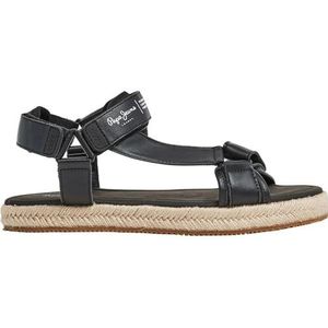 Pepe Jeans - PMS90115 - Leren Sandalen - Zwart - Plat - Klittenband