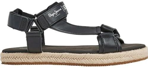 Pepe Jeans - PMS90115 - Leren Sandalen - Zwart - Plat - Klittenband
