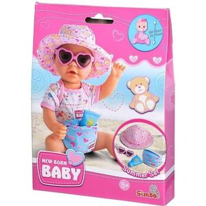 Simba 105560005 - New Born Baby, poppen, zomerset, zonnehoed, bril en crèmetube, met coole heuptas