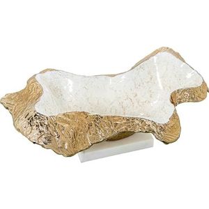 DRW Verlengde tafel in abstracte vorm van aluminium, wit en goud, 43 x 23 x 18 cm