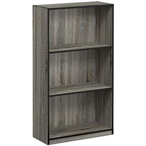 Furinno Basic boekenkast met 3 vakken, opbergrek, hout, Frans eiken, grijs/zwart, 23,5 x 55,25 x 100,33 cm
