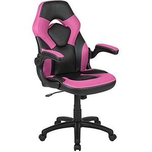 Flash Furniture X10 Gamingstoel met hoge rugleuning, ergonomische bureaustoel met verstelbare armleuningen en netstof, perfect als gamerstoel en voor thuiskantoor, roze, maat 10