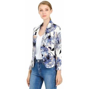 Allegra K, Damesjas, open voorkant, open voorkant, kantoor, werk, casual, lichte zomerse crop blazer, Wit Blauw, L
