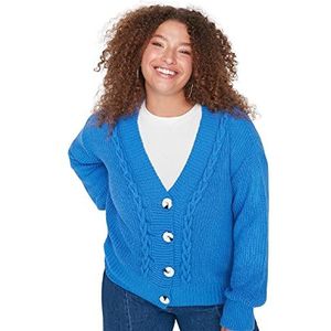 Trendyol Vrouwen Plus Size Ontspannen Basic V-hals Knitwear Plus Size Vest, Blauw, 5XL Grote maten