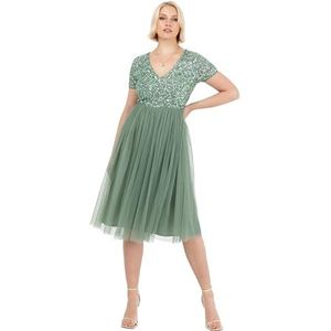Maya Deluxe Dames verfraaide midi-avondjurk dames V-hals met korte mouw voor prom bruiloft bruidsmeisje, diepe munt, 18, Diepe munt, 44