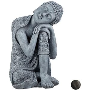 Relaxdays boeddhabeeld gekanteld hoofd, 60 cm, weerbestendig, vorstvast, XL Zen Buddha, binnen & buiten, in het grijs