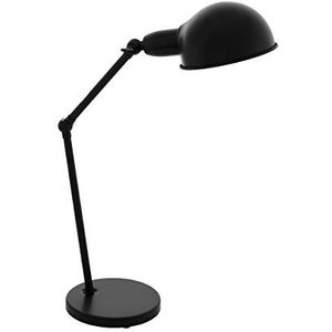 EGLO Exmoor Tafellamp, 1-lichts tafellamp, vintage, industrieel, retro, stalen bureaulamp/bedlampje, in zwart, met schakelaar, E27-fitting