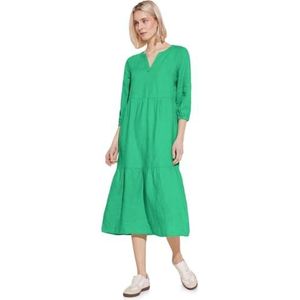 Street One Dames Solid Linen Midi Ethno Jurk, Soft Grass Green, 38