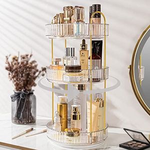 Weidace 360 roterende make-up organizer voor ijdelheid, badkamer aanrecht organisator spinning parfum organizer, hoge capaciteit cosmetische en huidverzorging dressoir make-up houder rek (3 lagen,