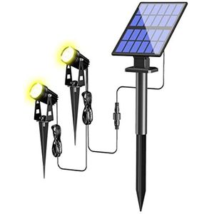 FLOWood Tuinverlichting op zonne-energie, 2-in-1 solarlamp voor tuin, aluminium materialen, waterdicht, led-zonnelamp, buitenzonnelamp, auto-on/off voor bomen, struiken, tuinpaden, warm licht