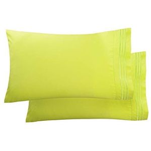 Elegant Comfort Luxe ultrazachte 2-delige kussensloopset, dubbel geborsteld microvezel van 1500 premium hotelkwaliteit, kreukbestendig, kingsize, groen (Lime)