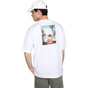 Trendyol Man Young Regular Standard Crew Neck Woven T-shirt, wit, XS voor heren, Regulable, XS