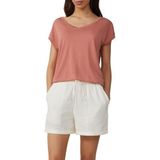 QS - Shirt - Abrikoos - V-hals - Kwartmouw - Losse Pasvorm - Jersey