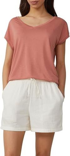 QS - Shirt - Abrikoos - V-hals - Kwartmouw - Losse Pasvorm - Jersey