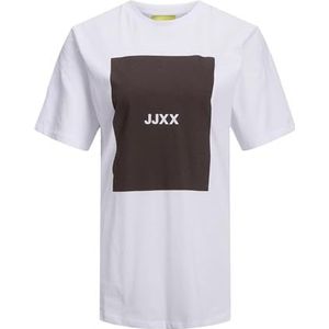 JACK & JONES Dames Jjxx Jxamber Ss Relaxed Tee Noos T-shirt, Helder wit/print: demitasse vierkant, S