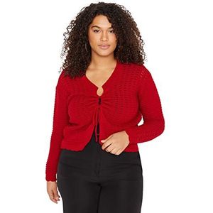 Trendyol Vrouwen Plus Size Getailleerde Shift V-hals Knitwear Plus Size Cardigan, Bourgondië, 4XL, Bordeaux, 4XL Grote Maten