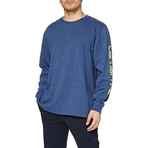 Carhartt Heren Relaxed Fit Heavyweight Long Logo Sleeve Graphic T-shirt, blauw, L