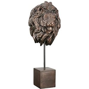 Casablanca decoratieve figuur sculptuur leeuw hoofd op basis XL - 3D dierenhoofd beeldje van kunsthars - kleur: brons hoogte 51 cm