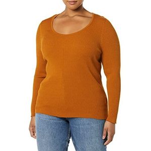 Amazon Essentials Dames fijne gauge stretch ronde hals lange mouwen trui (verkrijgbaar in grote maten) (voorheen Daily Ritual), donkere karamel, X-Large