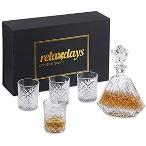Relaxdays whiskey set 5-delig - 4 whiskeyglazen - 1 karaf - met reliëf - cadeauset