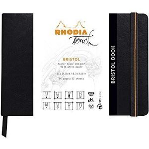 Rhodia 116114C - Schetsboek Bristol Book, 32 vellen blanco, wit bristolpapier, 205 g, 21 x 14,8 cm 205 g, landschapsformaat, softcover met kunstleer, zwart, 1 stuk