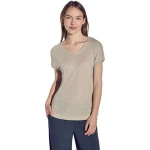 T-shirt - Beige - Col en V - Katoen
