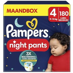 Pampers Baby-Dry Night Pants Maat 4, 180 Luierbroekjes, 9kg - 15kg, Pampers Night Pants bieden de hele nacht extra bescherming