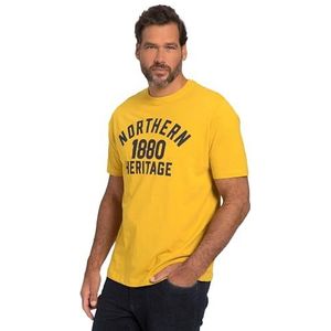 JP 1880 Heren grote maten grote maten Menswear L-8XL T-shirt, halve mouw, Noord-print, wash-out jersey 818611, geel, 4XL