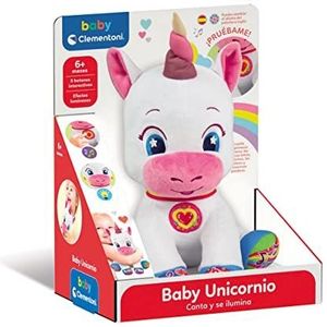 Clementoni - Baby Unicorn - interactief pluche dier met licht en geluiden voor baby's vanaf 6 maanden, speelgoed in het Spaans (55262)