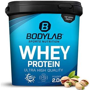 Bodylab24 Eiwitpoeder Whey Protein Pistache 2kg, eiwitshake voor krachttraining en fitness, Whey poeder kan spieropbouw ondersteunen, Hoogwaardig eiwitpoeder met 80% eiwit, Aspartaamvrij