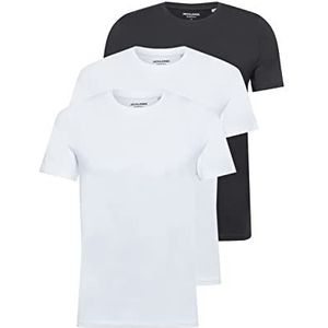 JACK & JONES Heren T-shirt, Zwart/Verpakking: 2 wit 1zwart, XS
