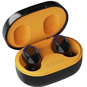 KASSPO Bluetooth hoofdtelefoon, in-ear met 2023 hoofdtelefoon, draadloze in-ear hoofdtelefoon, bluetooth met microfoon, hifi-stereo, 25 uur, knopbediening voor werk en reizen, geel7
