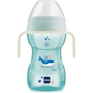 MAM Vaso Fun to Drink D120 leerbeker met harde tuit, beschermend deksel en antisliphandgrepen en deksel voor baby's van 8 maanden en ouder, 270 ml, blauw (ontwerp kan variëren)