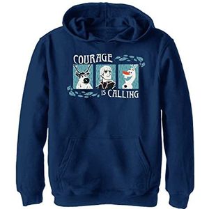 Disney Frozen 2 Courage Woodcut Boy's Hooded Pullover Fleece, Navy Blue Heather, Small, Heather Navy, S