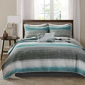 Madison Park Essentials All Season Cover, Decoratieve Kussen, Katoen, Strepen Aqua Coverlet Biab, Full