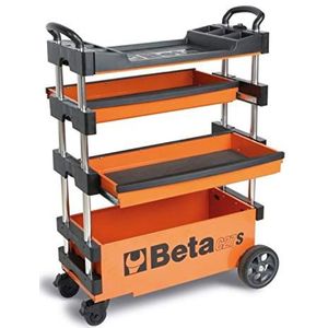 BETA C27S Gereedschapswagen, werkbank inklapbaar (gereedschapskast met laden, 2 stijve en 2 stuurbare wielen, incl. 2 laden, met centrale vergrendeling, afmetingen: 990 x 390 x 700 mm), oranje/zwart