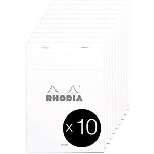 RHODIA 16601C notitieblok, geniet, nr. 16, wit, A5, gelinieerd, 80 vellen afscheurbaar, wit papier, 80 g/m², envelop van gecoate kaart, 10 blokken