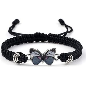 Vlinder Armband voor Vrouwen Bohemian Gevlochten Armband Bangle Paar Vlinder Hand Sieraden Gift, Zwart-Grijs