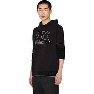 Armani Exchange Sweatshirt met capuchon voor heren met Shiny Insert logo op voor- en achterkant, zwart, XS