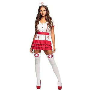 Boland - Kostuum voor volwassenen, sexy verpleegster, rood en wit, kostuumset voor dames, bestaande uit jurk met ruches, riem en tiara, ideaal voor themafeest en carnaval, wit, rood.