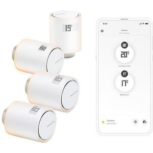 Netatmo Pack 4 Connected en slimme thermostaatkoppen, accessoire voor Connected en slimme thermostaat, thermostaatkranen voor radiatoren, NBU-4-NAV-EU