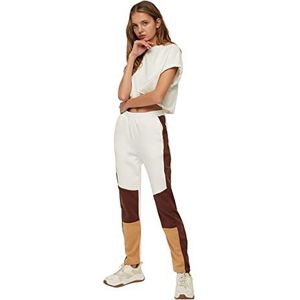Trendyol Ecus Color Blocked Basic Jogger Knitted Tracksuit Trainingsbroek voor dames, ECRU, S