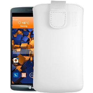 mumbi Echt leren hoesje compatibel met LG G3, (lus met terugtrekfunctie, uittrekhulp), wit