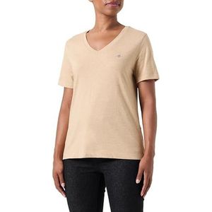 GANT Reg Shield Ss T-shirt met V-hals voor dames, kaki mel, L