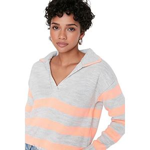 Trendyol Dames V-hals Colorblock getailleerde sweater sweatshirt, grijs, S, Grijs, S