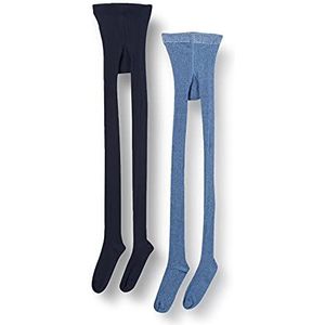 Minymo Stocking-Solid Rib Panty, 2 stuks, blauw melange, 128 voor meisjes, Blauw Mengsel